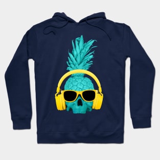 Pineapple skull in yellow headphones and glasses T-shirt. Hoodie